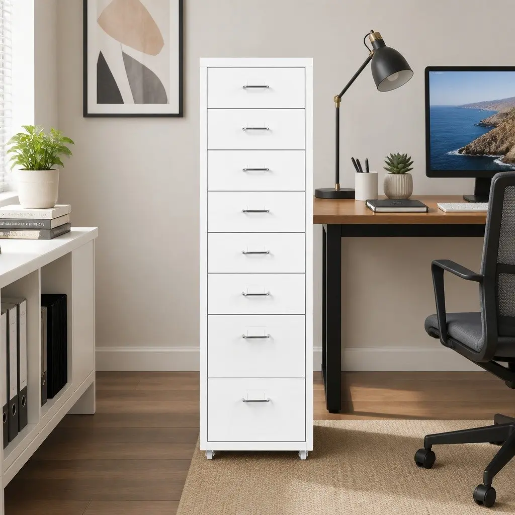 Office Filing Cabinet 8 Drawer White Steel Storage Organizer Home Desk Furniture