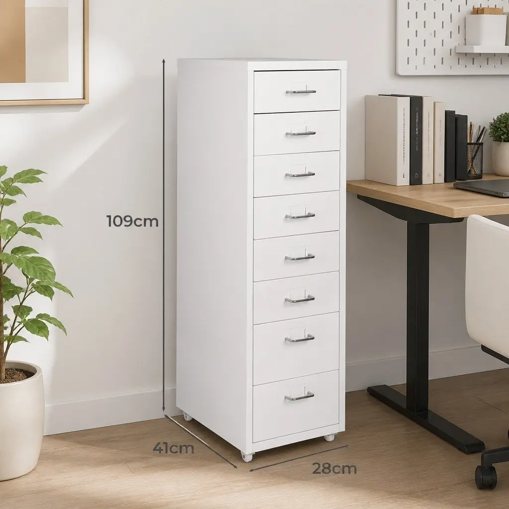 Office Filing Cabinet 8 Drawer White Steel Storage Organizer Home Desk Furniture