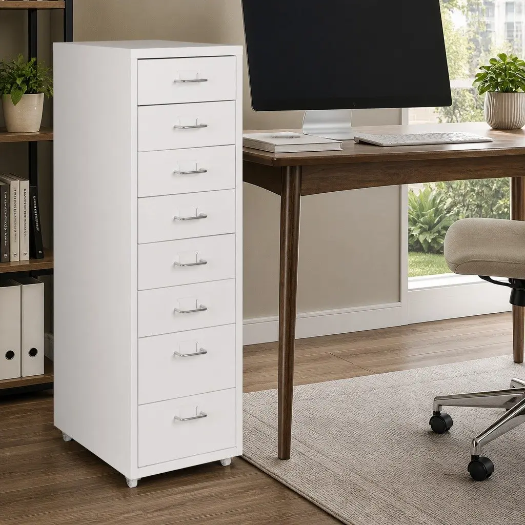 Office Filing Cabinet 8 Drawer White Steel Storage Organizer Home Desk Furniture