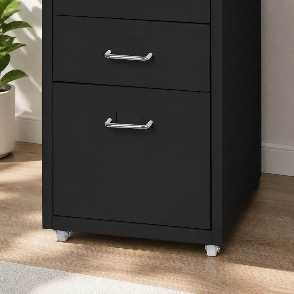 Steel 5 Drawer Filing Cabinet Black Office Storage Organizer