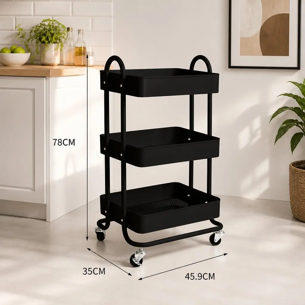 3-Tier Kitchen Trolley on Wheels