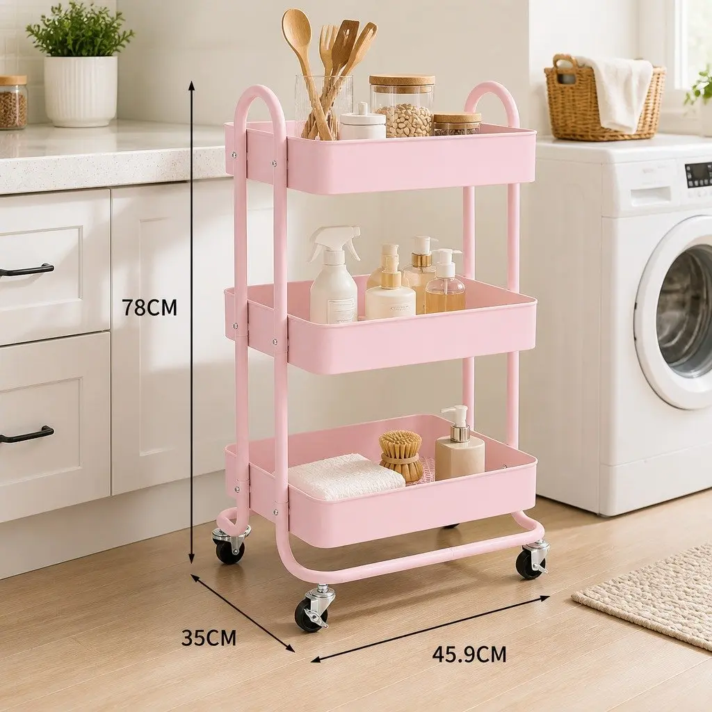 3-Tier Kitchen Trolley Cart Storage Organiser Mobile Wheels Compact Portable