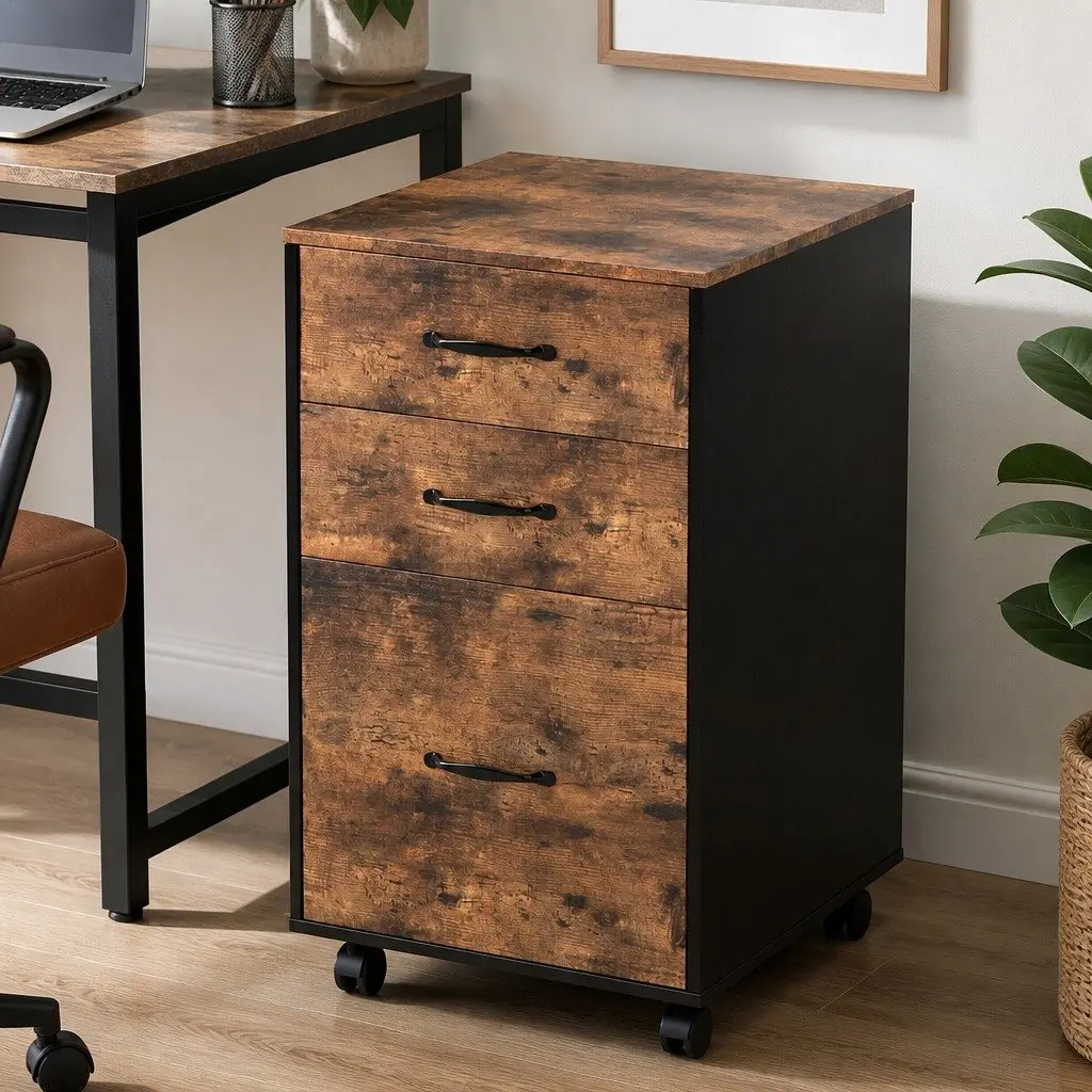 Mobile Filing Cabinet with 3 Drawers and Easy Mobility