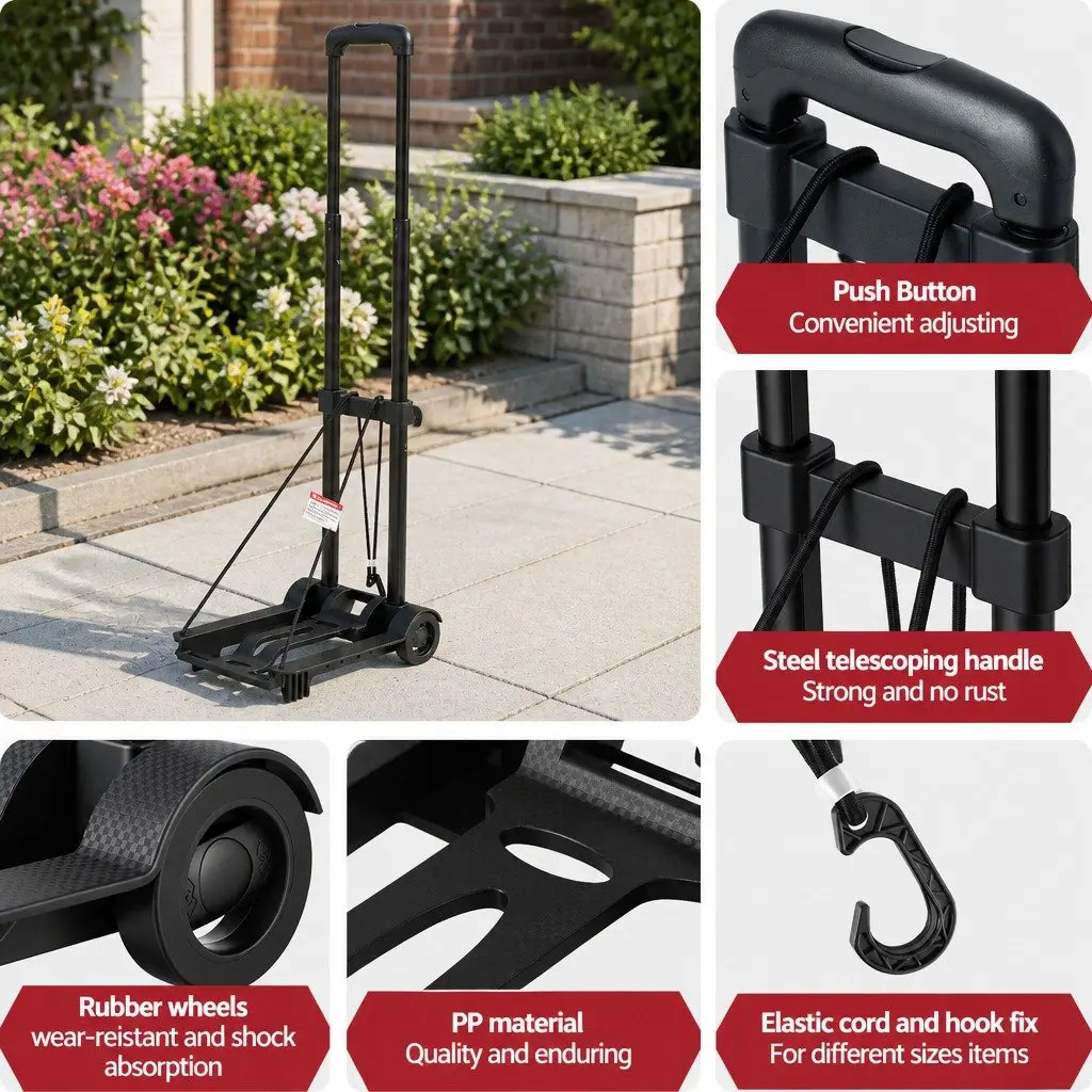 Folding Hand Trolley Portable Lightweight Travel Black 25kg