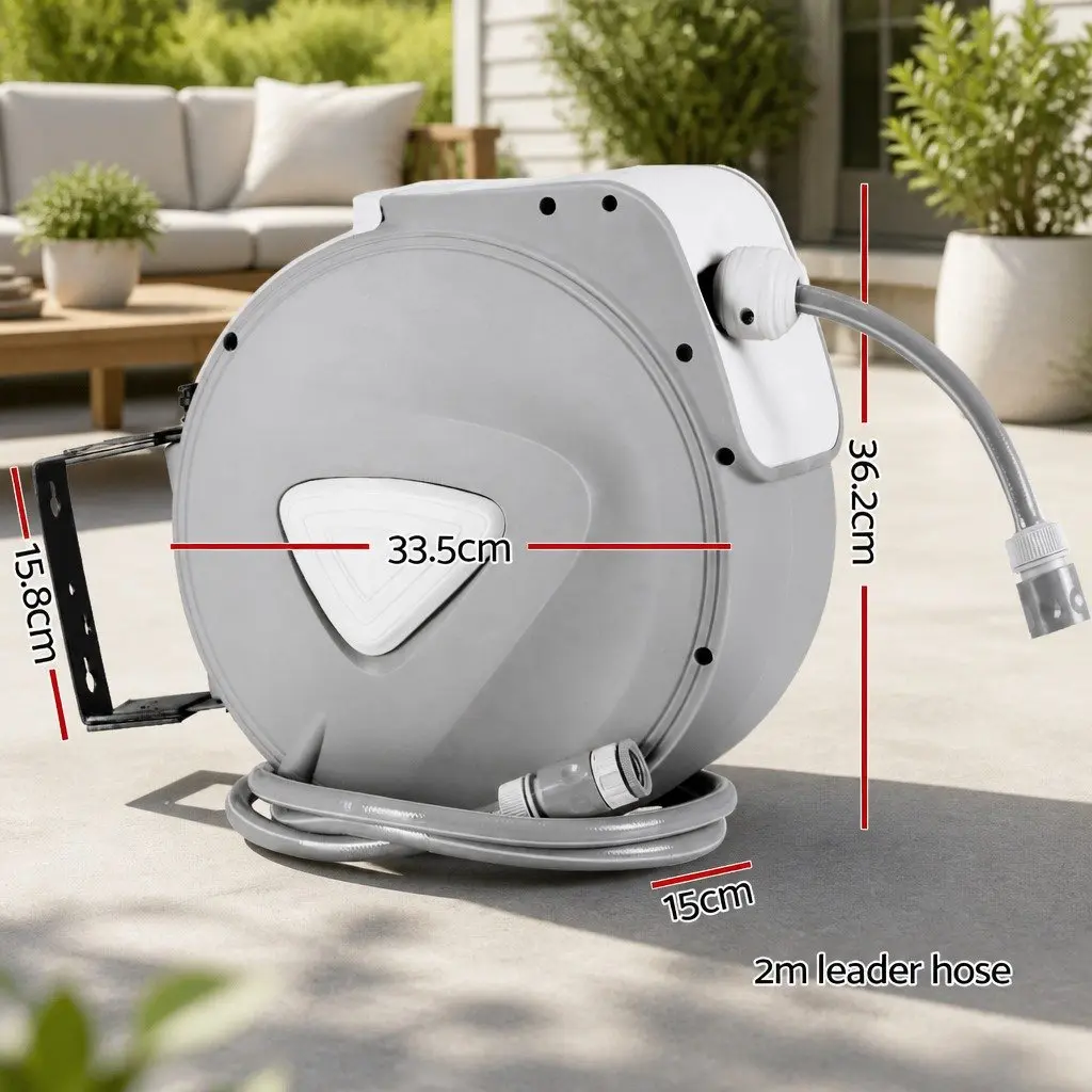 Water Hose Reel Retractable 20M Auto Rewind Wall Mount with Spray Gun