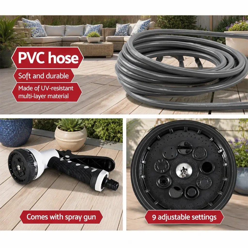 Water Hose Reel Retractable 20M Auto Rewind Wall Mount with Spray Gun