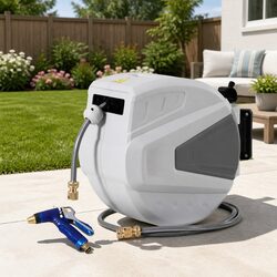 Water Hose Reel 30M Retractable Auto Rewind Wall Mount Garden Spray Gun Portable
