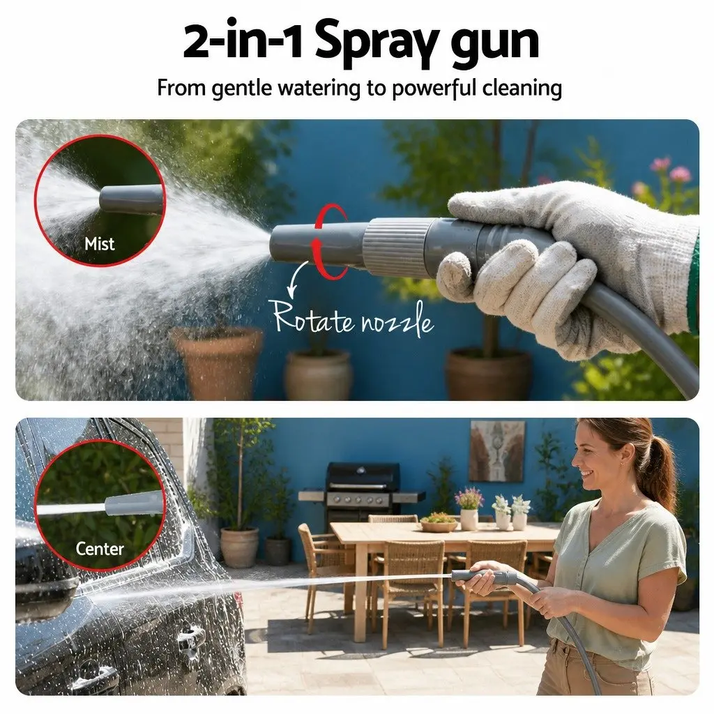 Garden Hose Reel Retractable 20m Heavy Duty 1/2" Spray Gun Grey