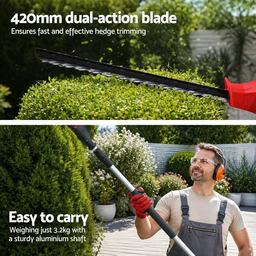 Cordless Pole Hedge Trimmer Adjustable Double-Sided Blade Garden Pruner Cutter