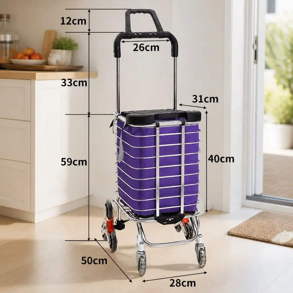 Foldable Shopping Cart Trolley with Stair Climbing Wheels Grocery Basket Storage