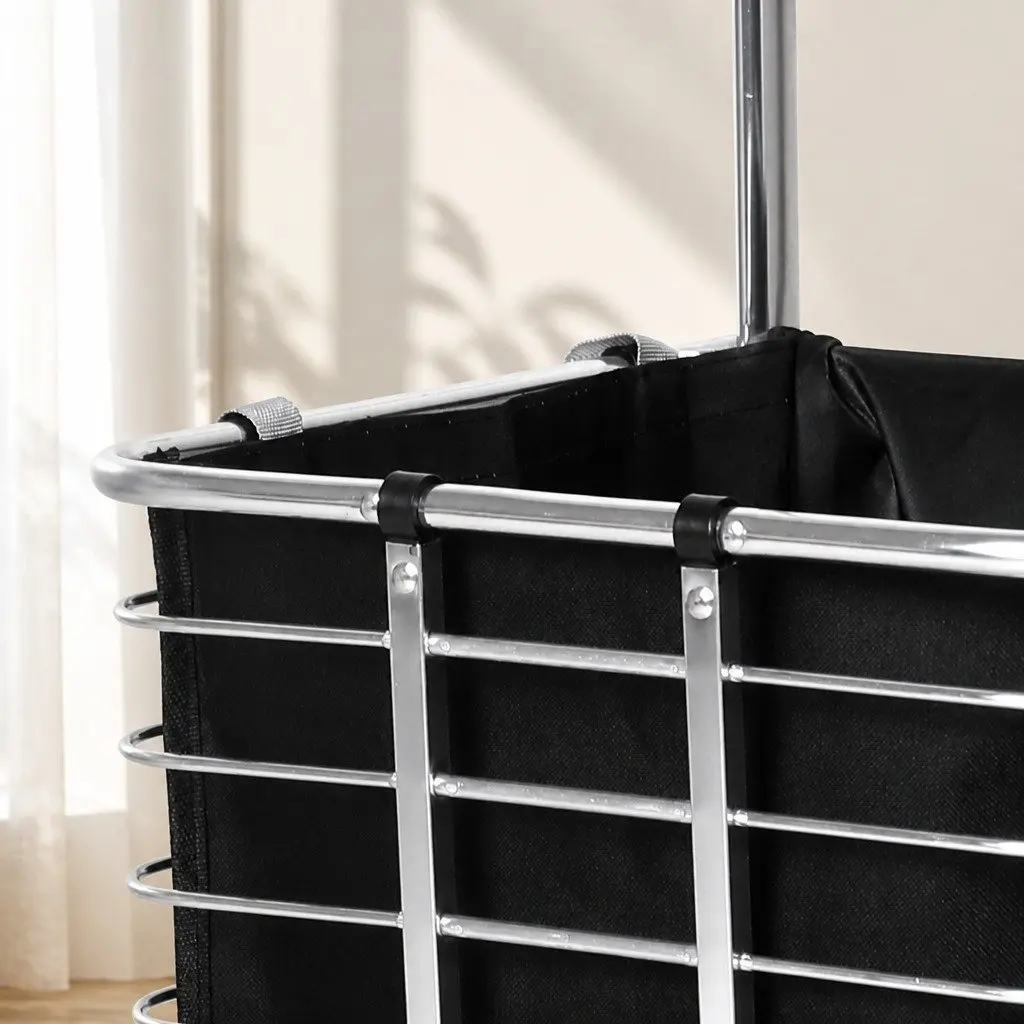 Foldable Shopping Cart Trolley Stair Climbing Wheels Lightweight Black 60cm L x 37cm W x 98cm H