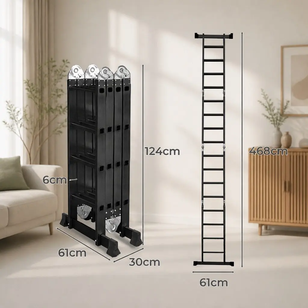 Heavy Duty Aluminium Folding Ladder 4.7M Multi-Purpose with Non-Slip Rungs