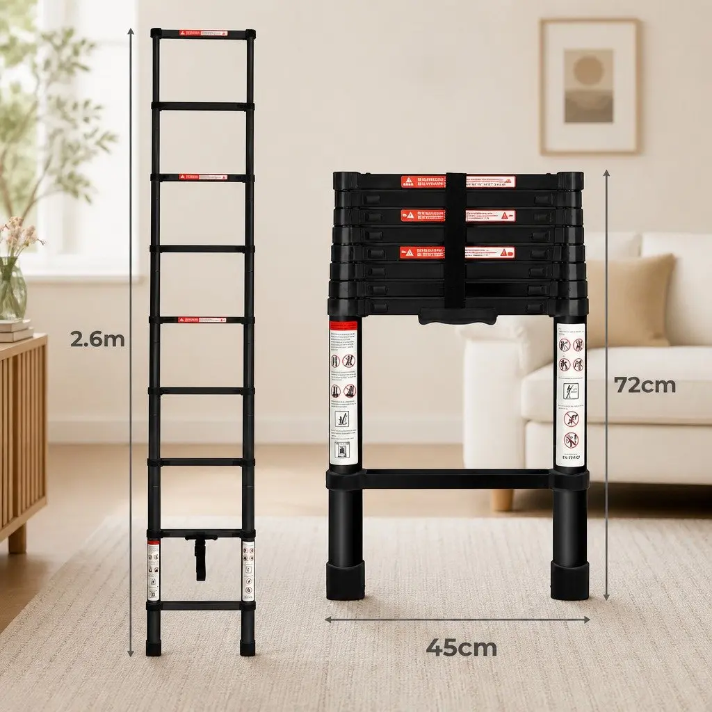 Telescopic Aluminium Ladder Extendable Collapsible 2.6M