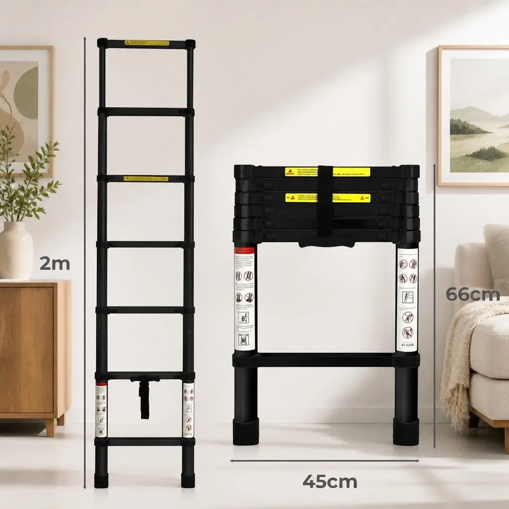 Telescopic Aluminium Ladder Extendable 2M Multi-Purpose Collapsible Step Ladder