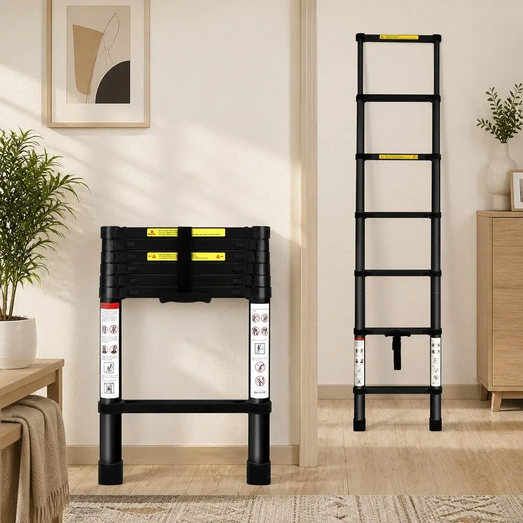 Telescopic Aluminium Ladder Extendable 2M Multi-Purpose Collapsible Step Ladder