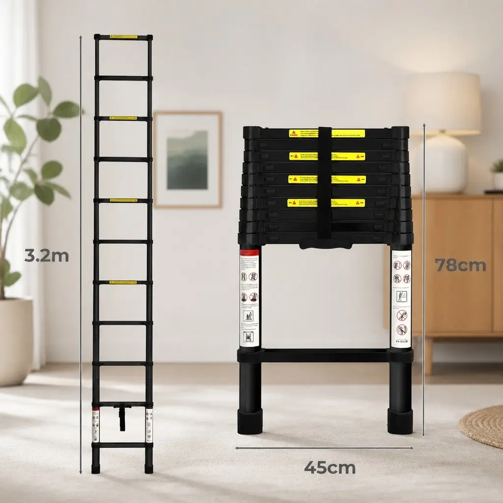 Telescopic Ladder 3.2M Aluminium Extendable Portable Multi-Purpose Home Garden