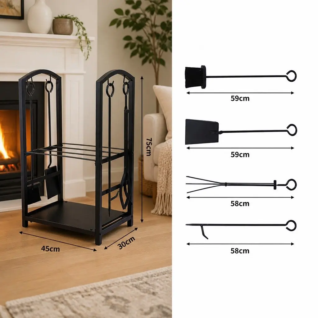 Firewood Rack 5-in-1 Multifunctional 2-Tier Steel Storage Organizer for Indoor