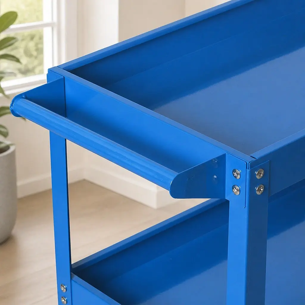 Tool Cart Trolley Blue with 3 Storage Trays Castor Wheels 79cm x 36cm x 73cm