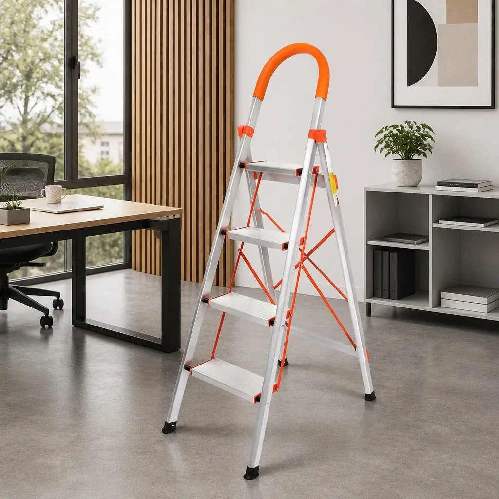 Folding Step Ladder Single-Sided Aluminium Portable 4 Step 150kg Load Capacity