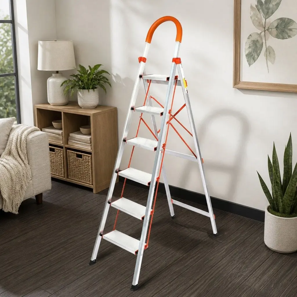 6 Step Folding Ladder Aluminium Single-Sided Portable Workshop Home Garage