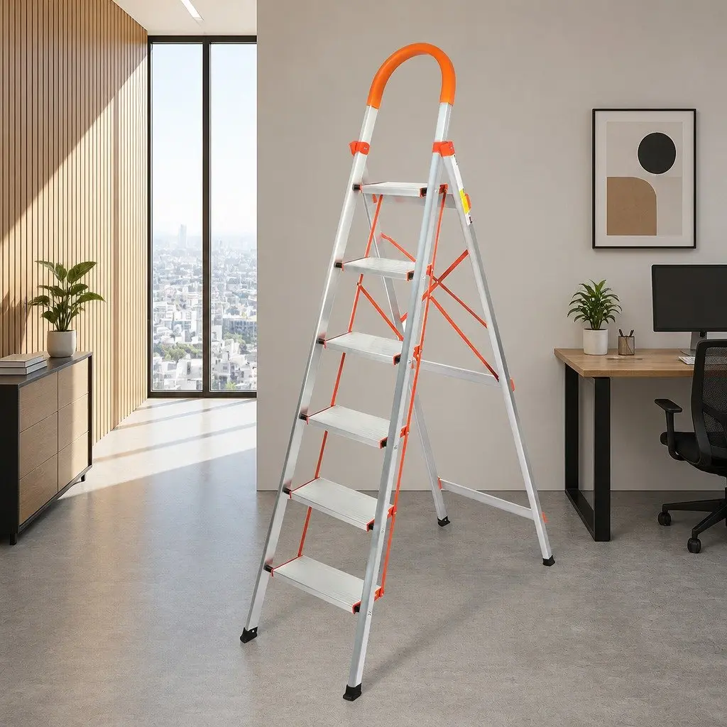 6 Step Folding Ladder Aluminium Single-Sided Portable Workshop Home Garage