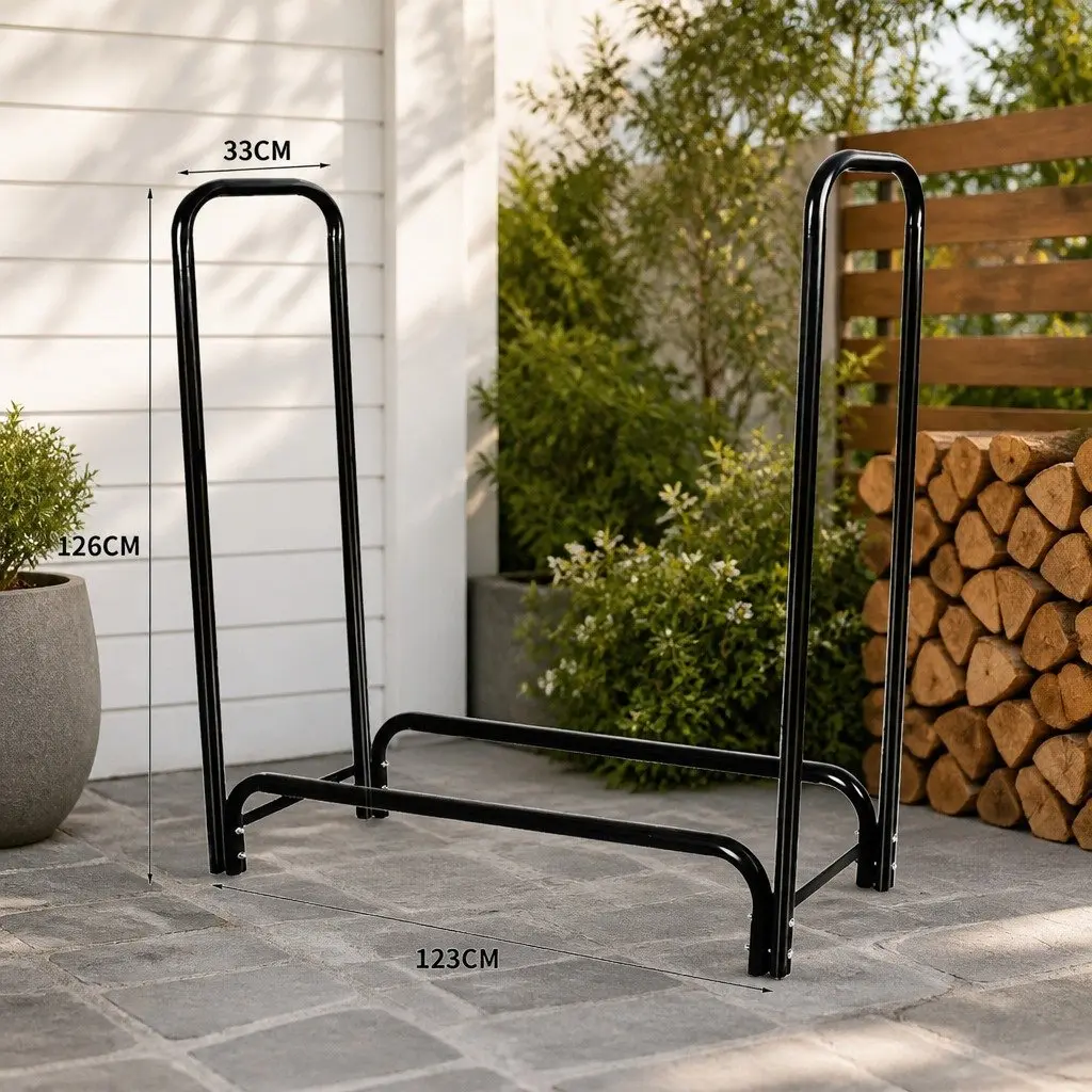 Firewood Rack Holder Heavy Duty Steel 4FT Log Storage Indoor Outdoor