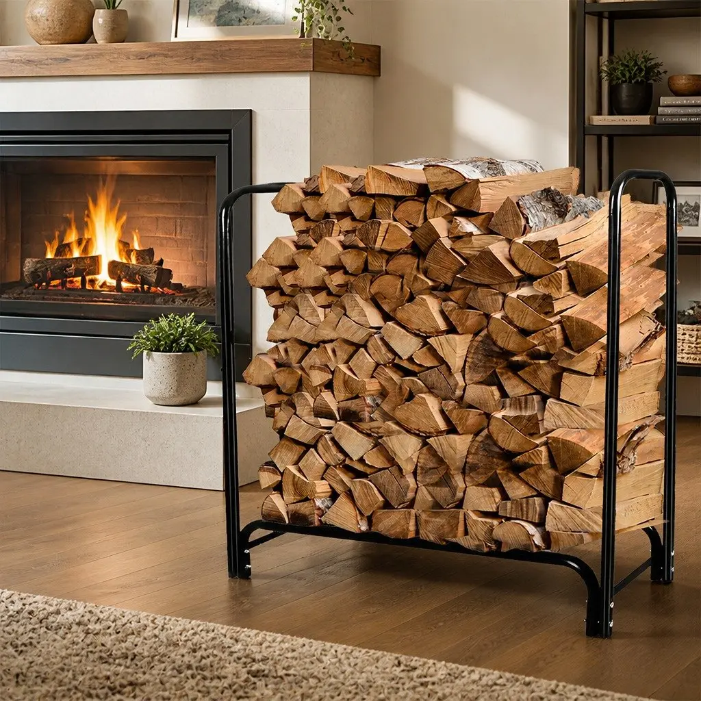 Firewood Rack Holder Heavy Duty Steel 4FT Log Storage Indoor Outdoor