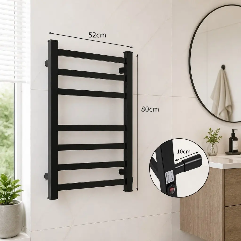 Heated Towel Rail Warmer 7 Bar Wall Mounted Electric Rack Bathroom Drying