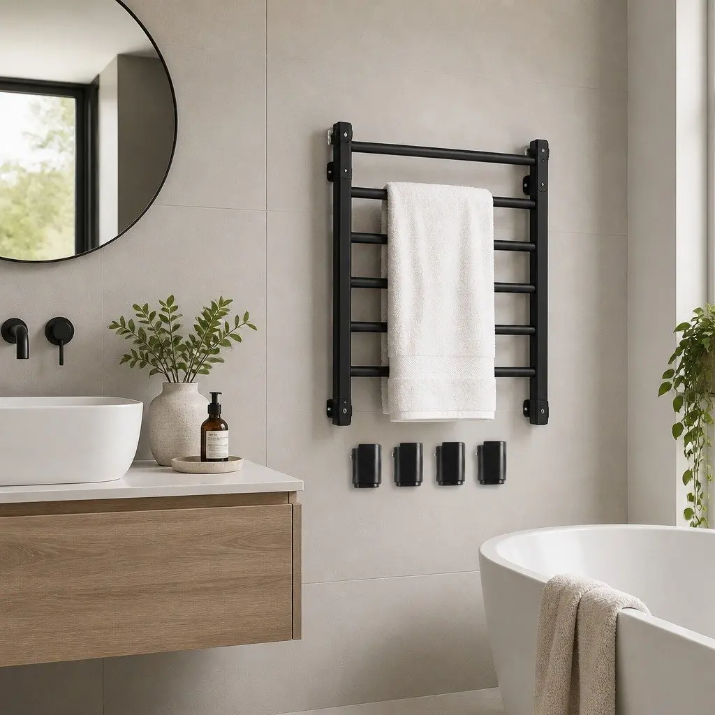 Heated Towel Rail Warmer 7 Bar Wall Mounted Electric Rack Bathroom Drying