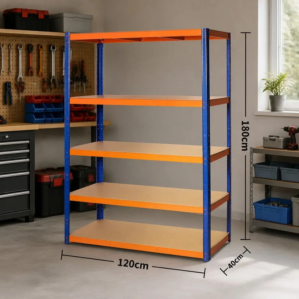 5-Tier Metal Storage Shelving Rack Heavy Duty Adjustable Black 180cm H x 120cm W x 40cm D