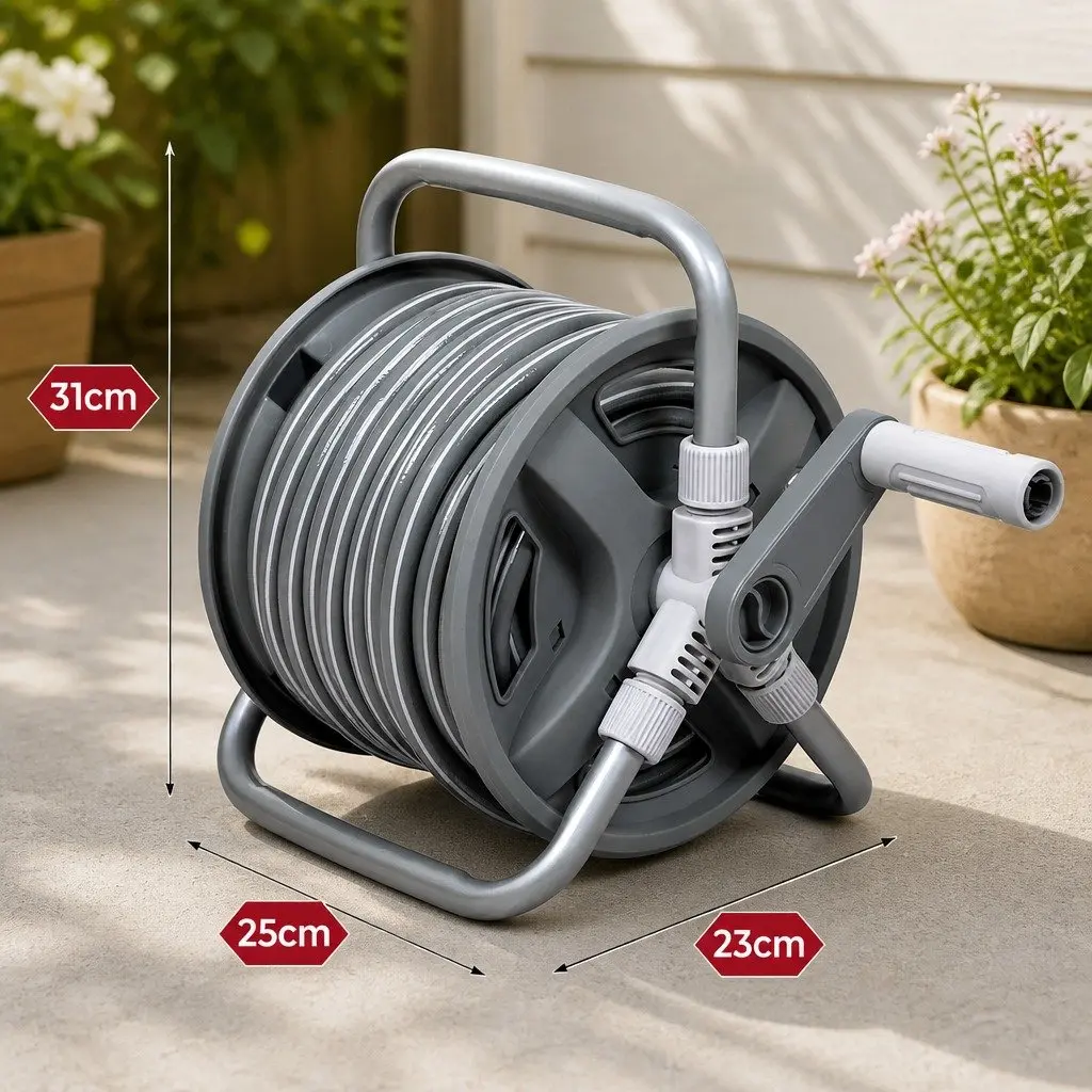 Portable Garden Hose Reel Retractable 1/2 Inch 20M for Watering and Cleaning