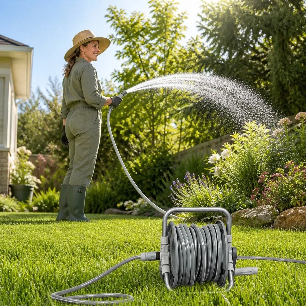 Portable Garden Hose Reel Retractable 1/2 Inch 20M for Watering and Cleaning