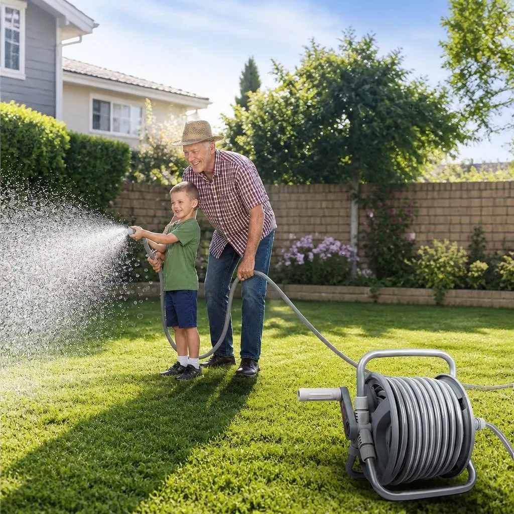 Portable Garden Hose Reel Retractable 1/2 Inch 20M for Watering and Cleaning