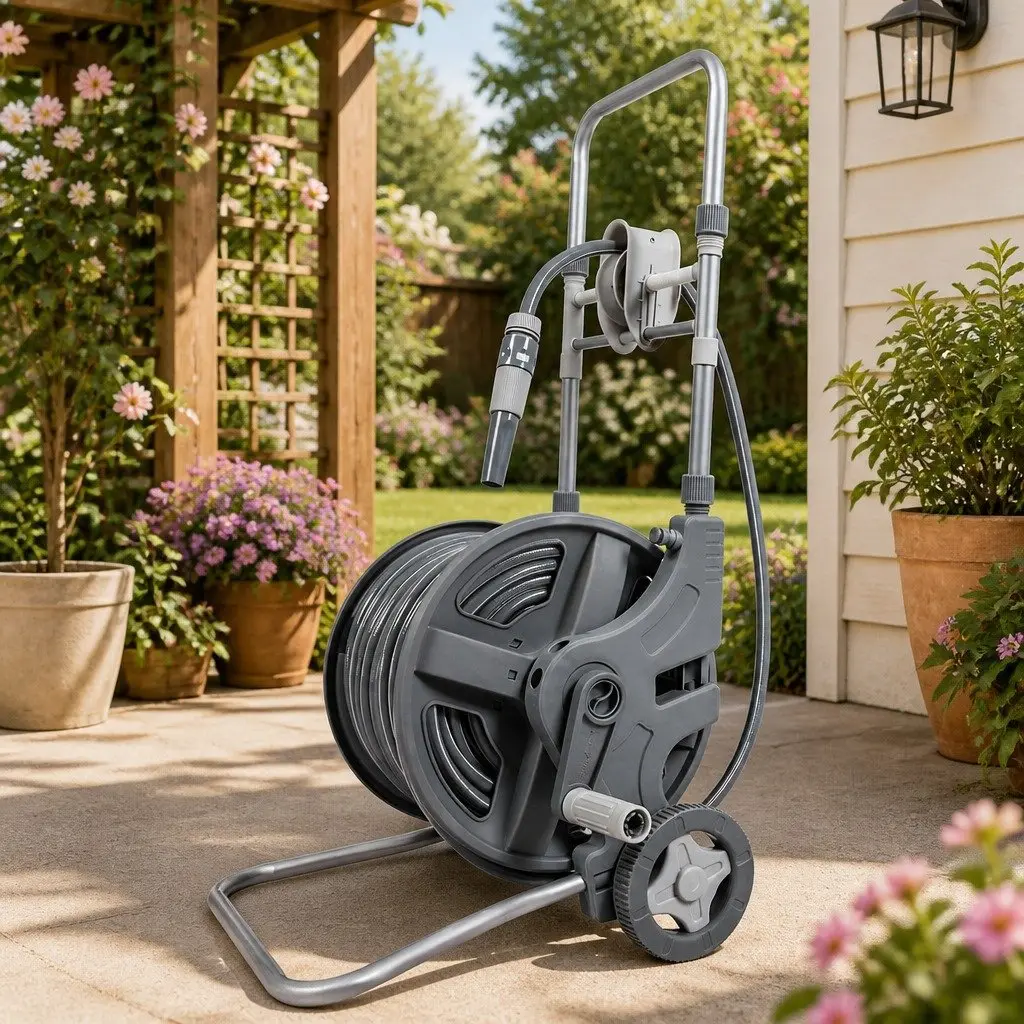 Portable Garden Hose Reel 1/2" 45M Retractable Holder Outdoor Watering Cleaning