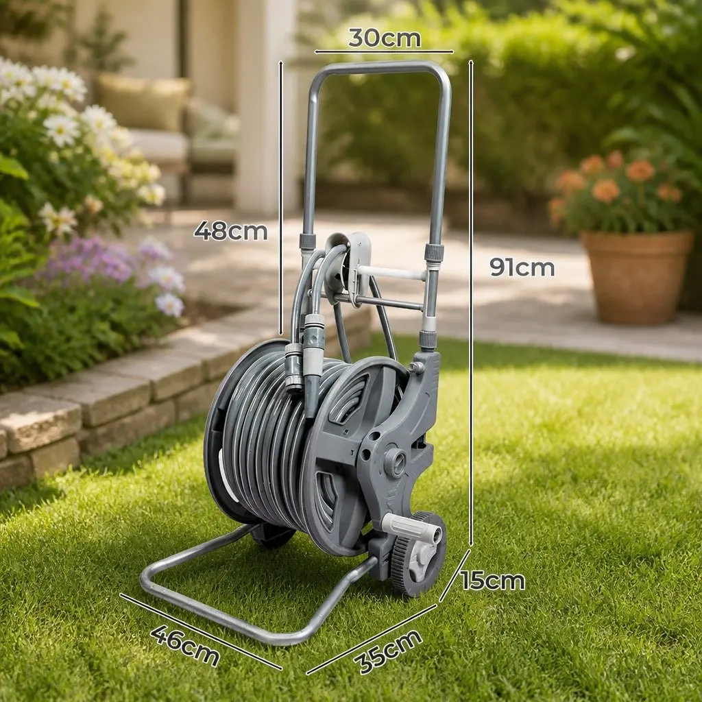 Portable Garden Hose Reel 1/2" 45M Retractable Holder Outdoor Watering Cleaning