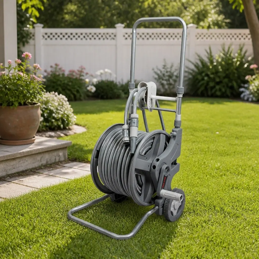 Portable Garden Hose Reel 1/2" 45M Retractable Holder Outdoor Watering Cleaning