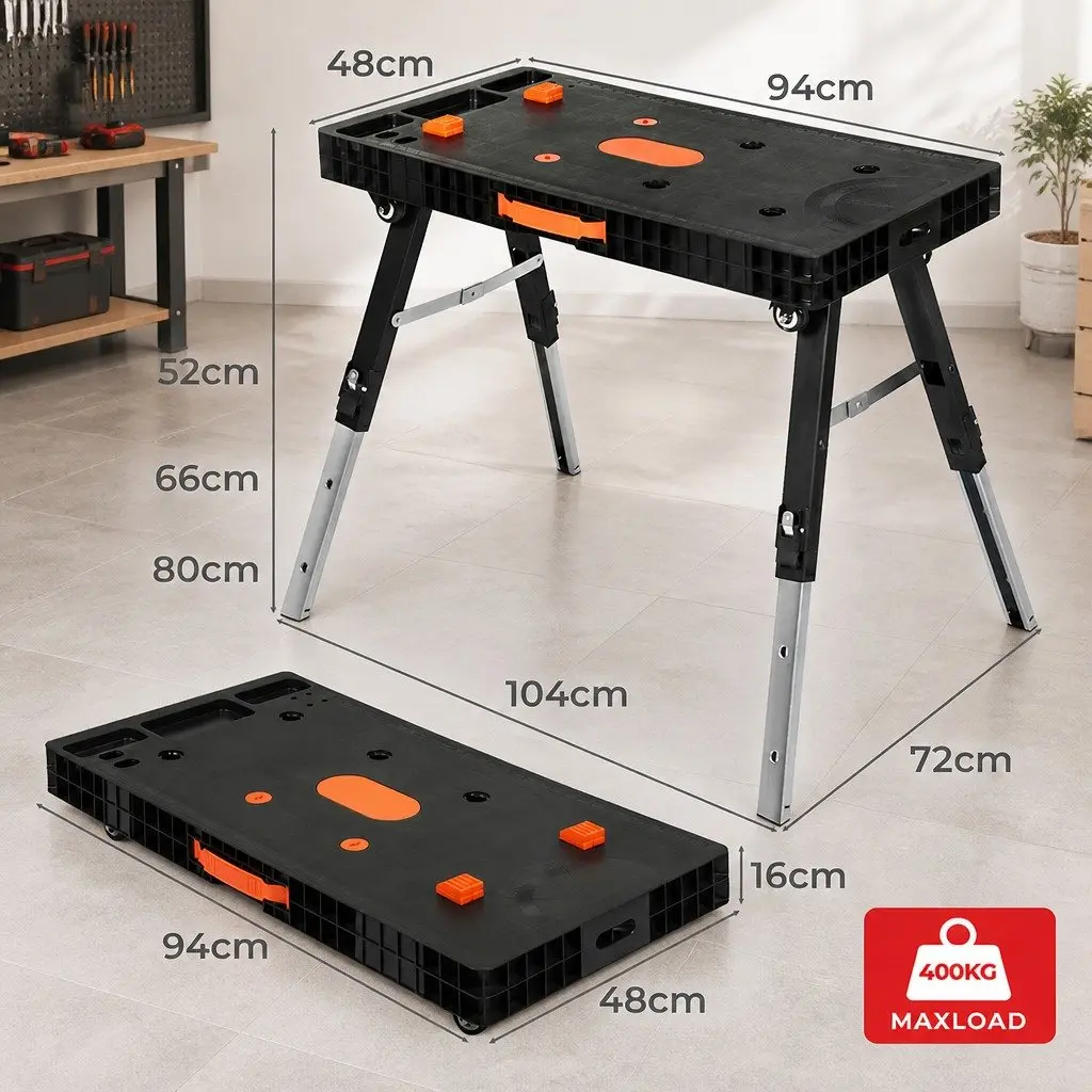Foldable Workbench 5-in-1 Portable Scaffold Table 400kg Capacity Adjustable Height