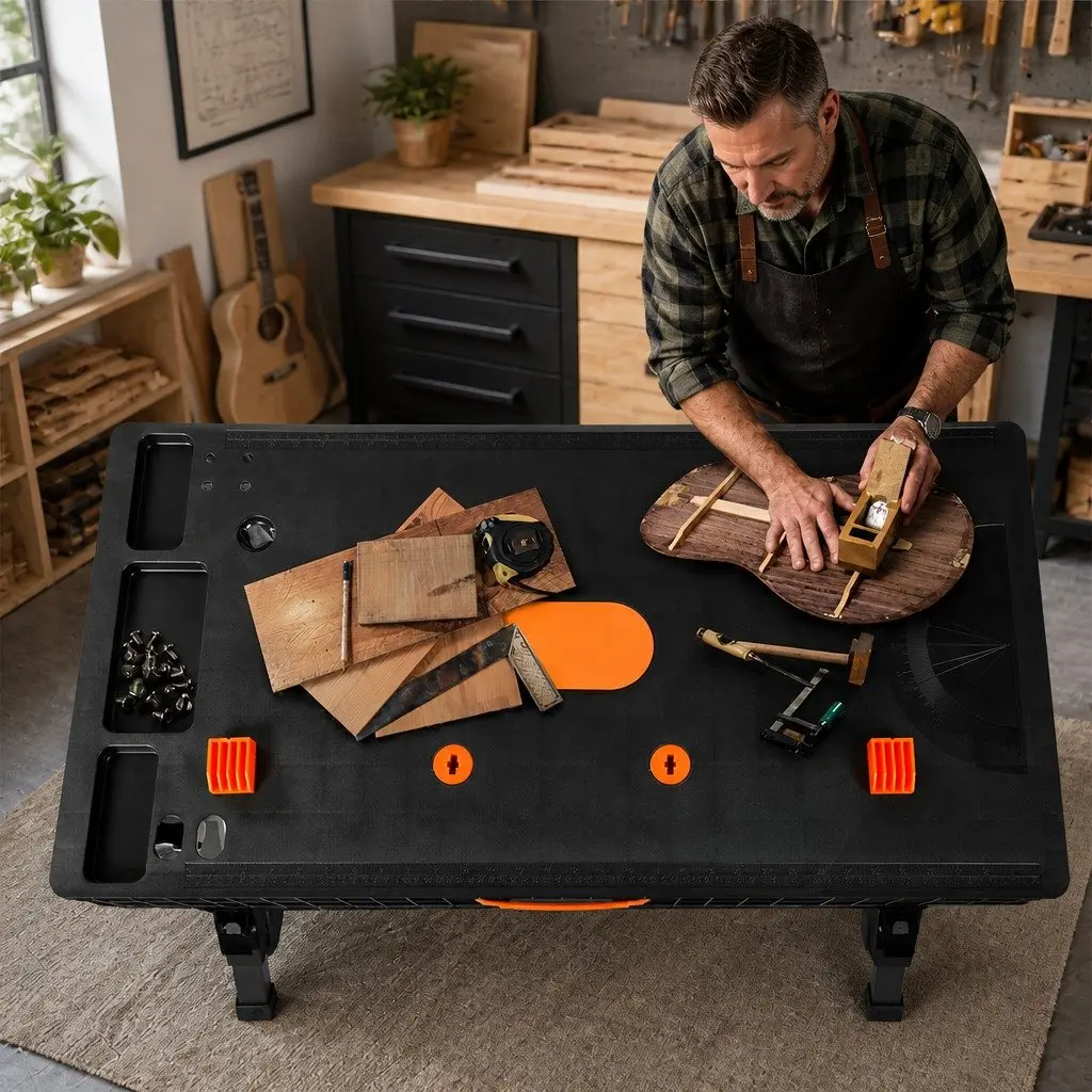 Foldable Workbench 5-in-1 Portable Scaffold Table 400kg Capacity Adjustable Height