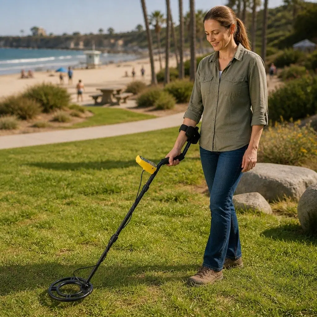 Metal Detector Waterproof LCD Display 24cm Search Coil Adjustable Length