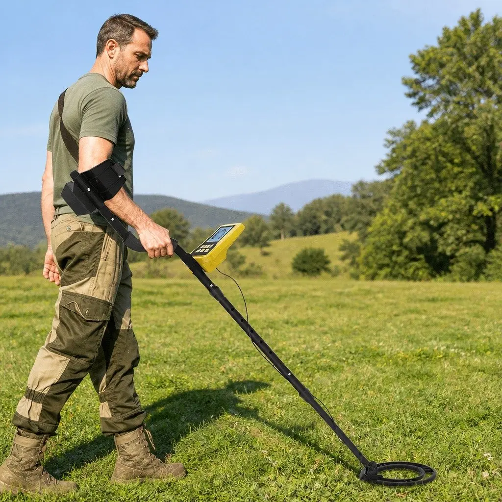 Metal Detector Waterproof LCD Display 24cm Search Coil Adjustable Length