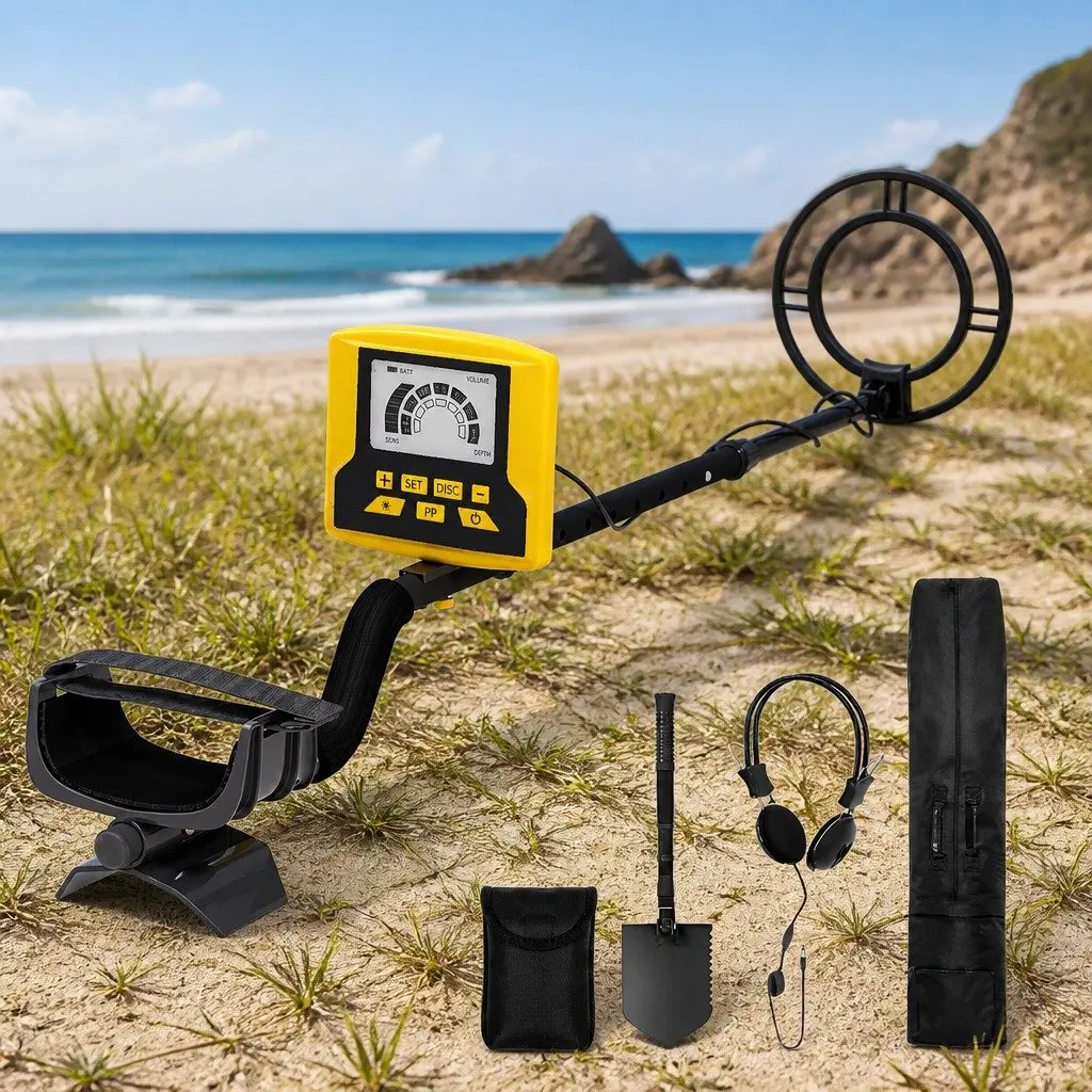 Metal Detector Waterproof LCD Display 24cm Search Coil Adjustable Length