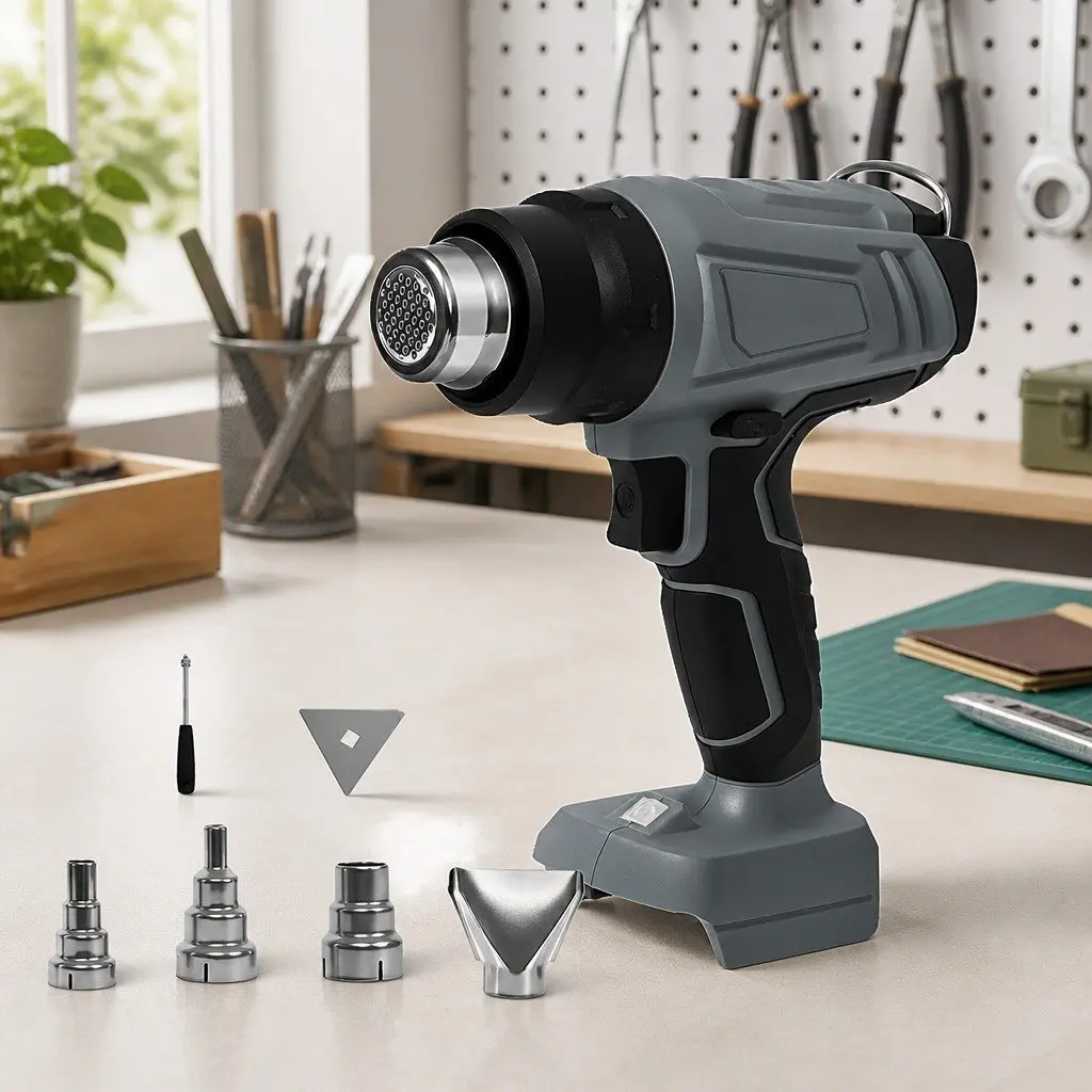 Cordless Heat Gun Rapid Heat-Up 21V 500°C Turbo Air Flow 5 Nozzles