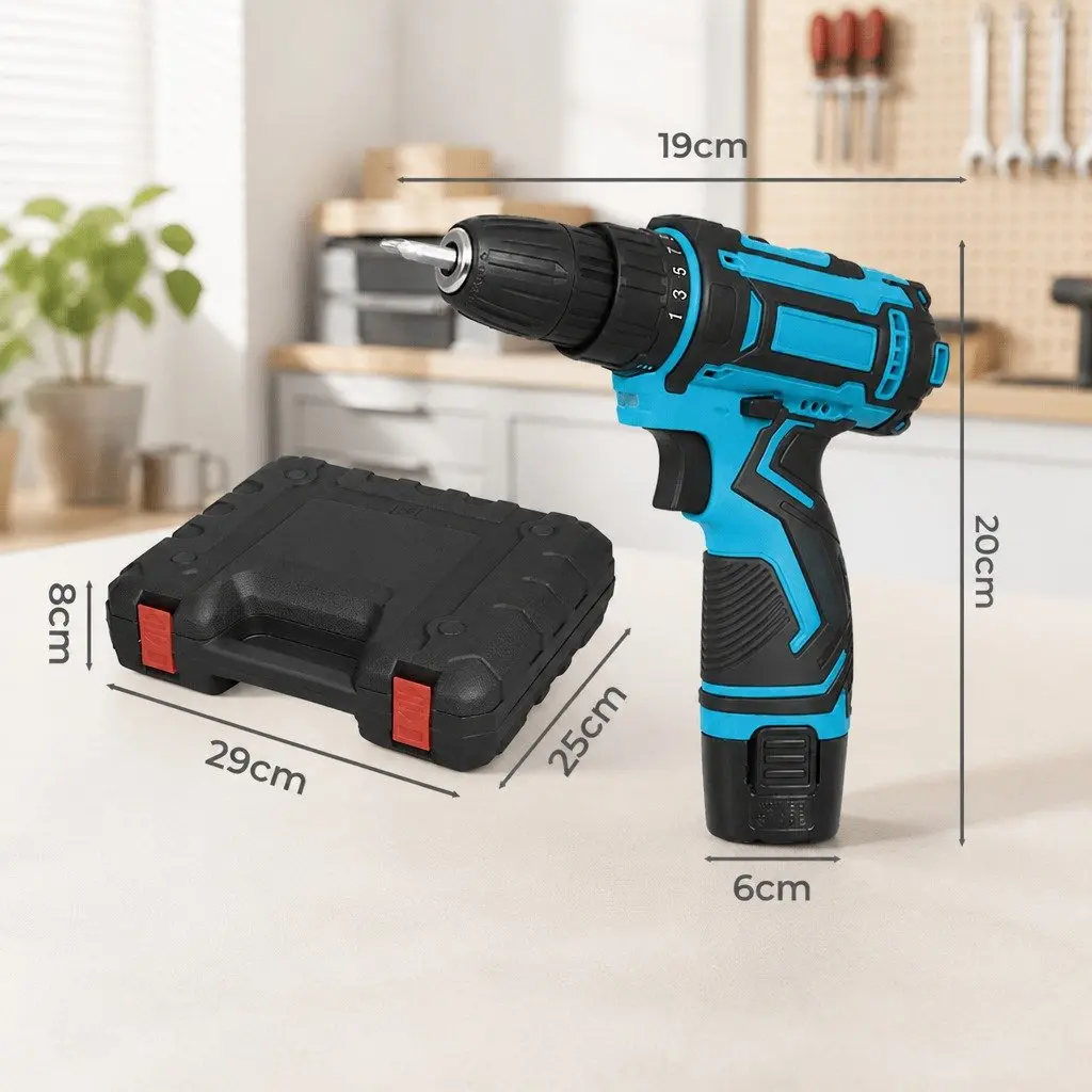 12V Cordless Drill Driver Kit 2.0Ah Battery 74pcs Accessories DIY Home Power