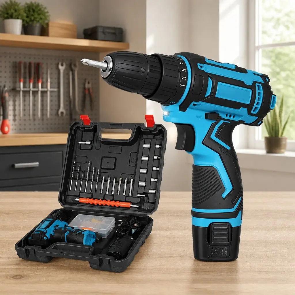 12V Cordless Drill Driver Kit 2.0Ah Battery 74pcs Accessories DIY Home Power