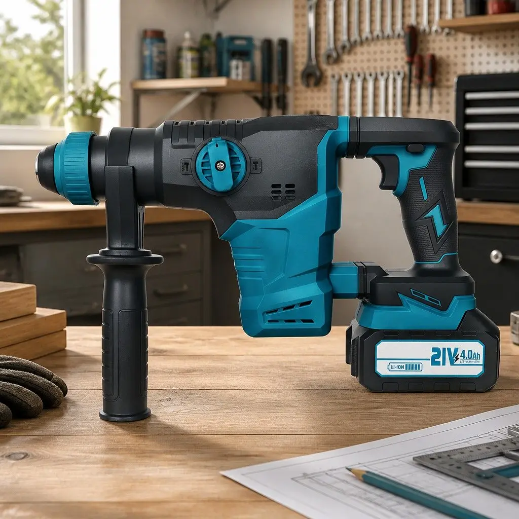 Cordless Rotary Hammer Drill Tool Set Brushless 21V SDS-Plus Chuck 4-in-1 Modes