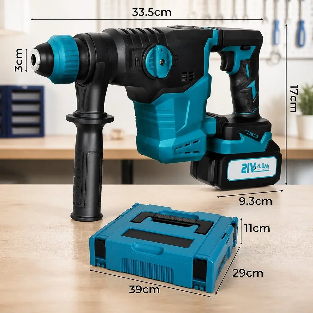 Cordless Rotary Hammer Drill Tool Set Brushless 21V SDS-Plus Chuck 4-in-1 Modes