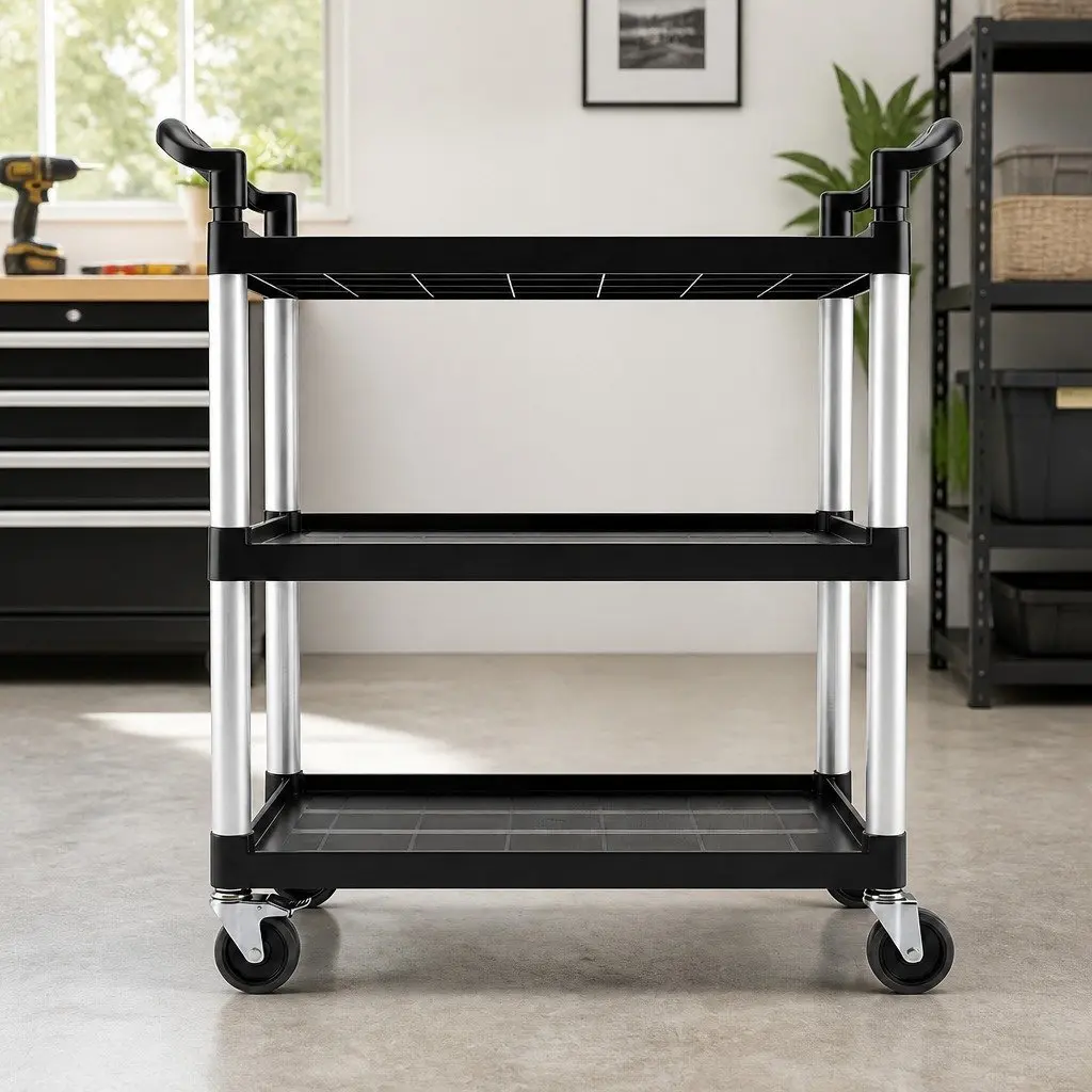 Tool Trolley Cart 3 Tier Rolling Storage Organiser Garage Workshop Utility