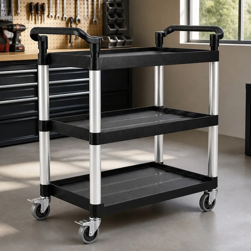 3 Tier Rolling Tool Trolley Cart Black Storage Organizer for Garage Workshop Utility