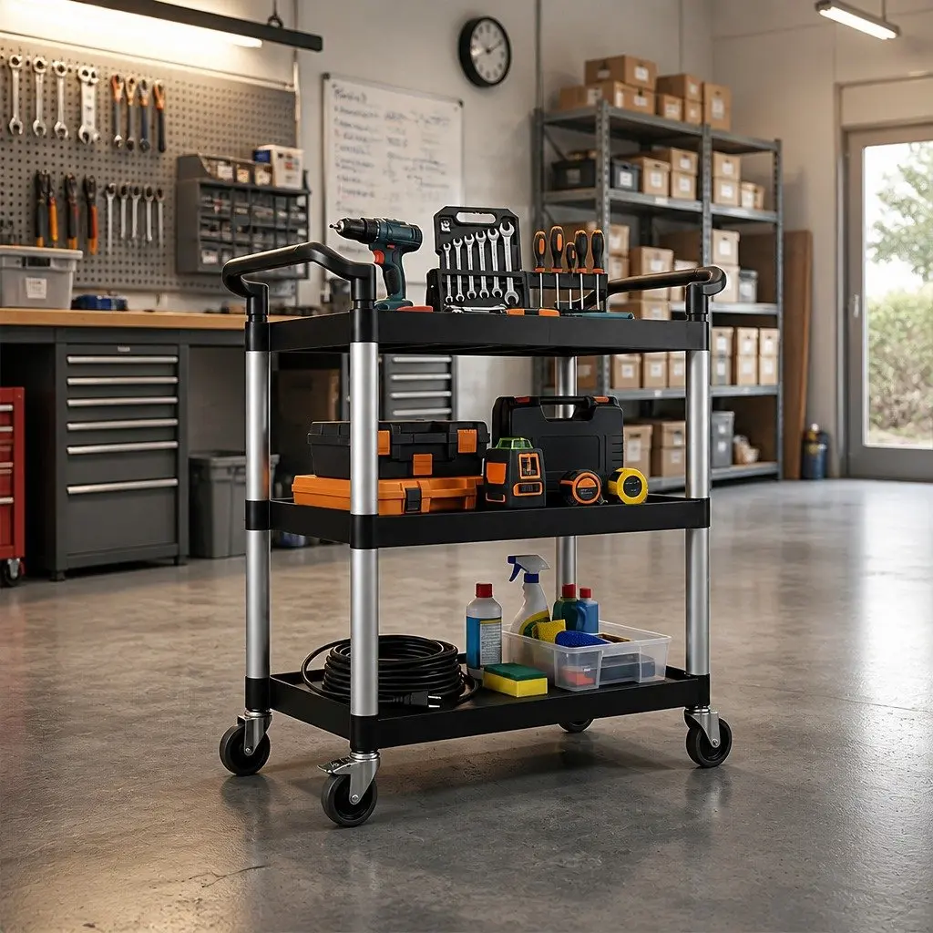 3 Tier Rolling Tool Trolley Cart Black Storage Organizer for Garage Workshop Utility