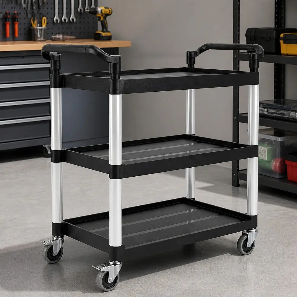 3 Tier Rolling Tool Trolley Cart Black Storage Organizer for Garage Workshop Utility